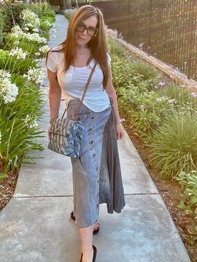 COLOVOS Blue Silk Printed Skirt